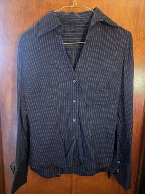 Express Vintage Black With Silver  Pinstripe Button-Up Shirt
